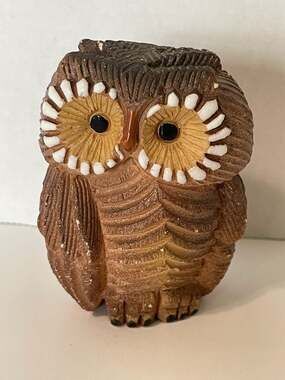 Vintage Artesania Rinconada Carved Ceramic Owl Figurine Signed Uruguay